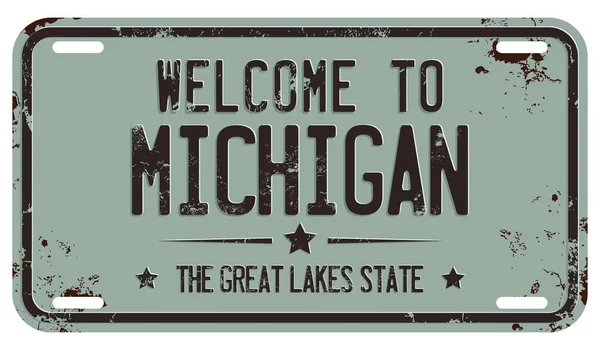 Välkommen Till Michigan Meddelande Vektor Registreringsskylt — Stock vektor