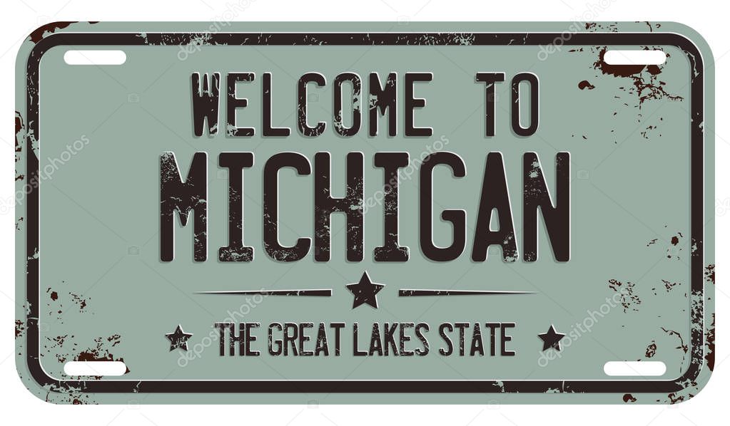 Welcome to Michigan Message on Vector License Plate