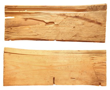 Beyaz arkaplanda izole edilmiş eski tahta tahtalar.