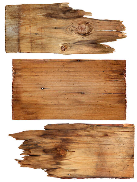 Four old wooden boards isolated on a white background. Old Wood plank