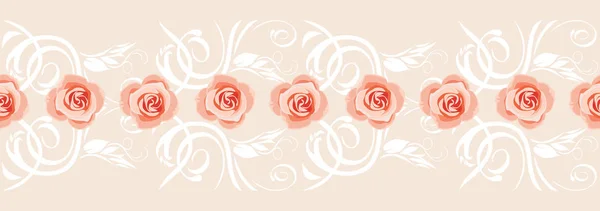 Borde decorativo con rosas rosadas para tarjeta de felicitación — Vector de stock