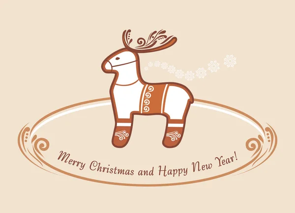 Des rennes. Du pain d'épice de Noël. Carte postale vintage — Image vectorielle