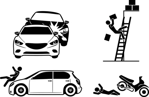 Τέσσερα εικονίδια για ασφάλιση ατυχήματος — Διανυσματικό Αρχείο