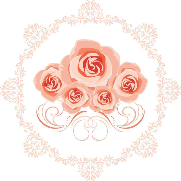 Decorative element with pink roses for greeting card design — Stock Vector