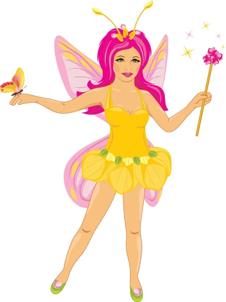 Beautiful fairy with a butterfly — Stock Vector