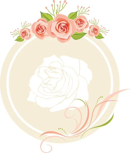 Decorative frame with pink roses for greeting card design — Stock Vector