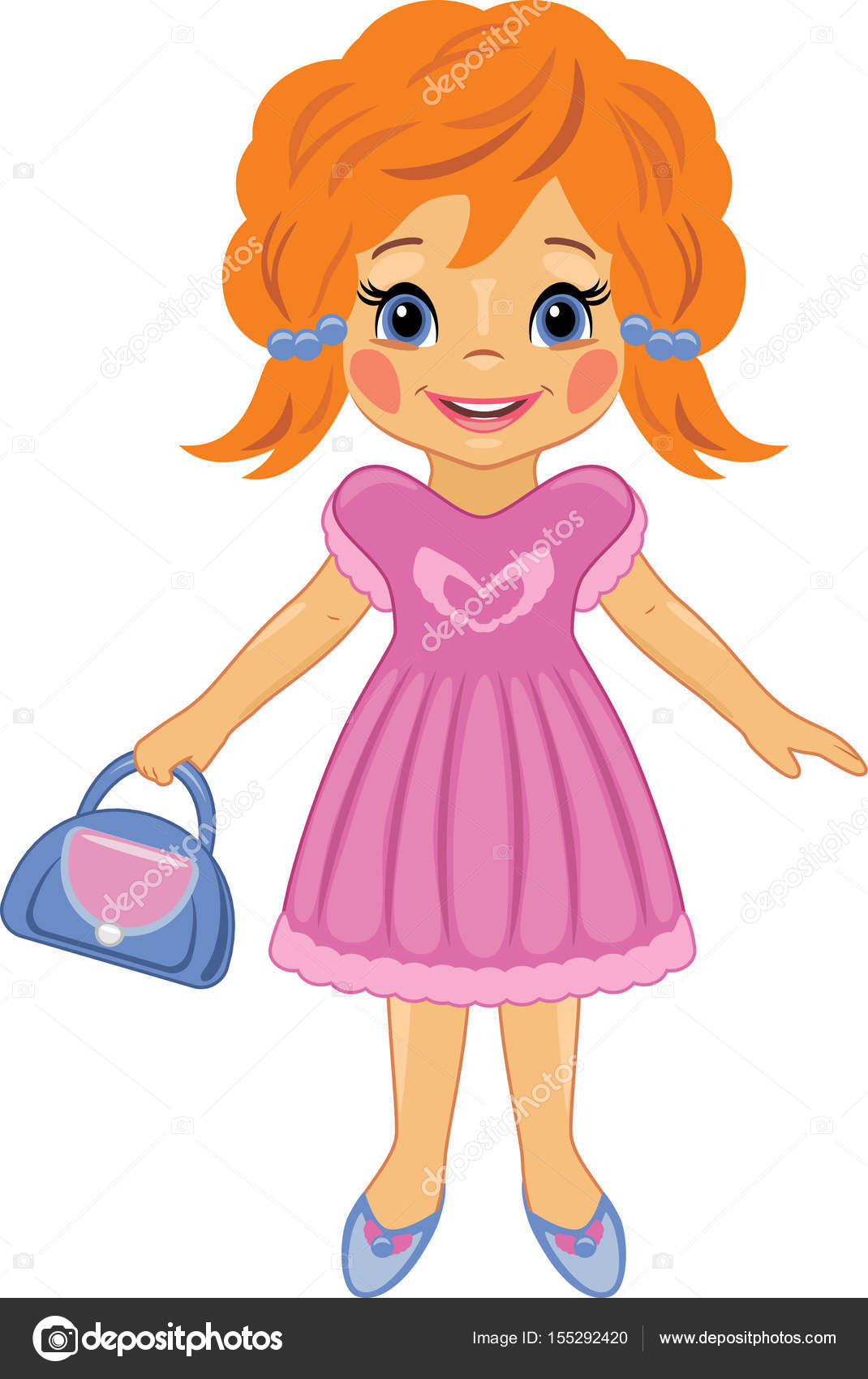 Niña de moda con una bolsa. Dibujos animados — Vector de stock
