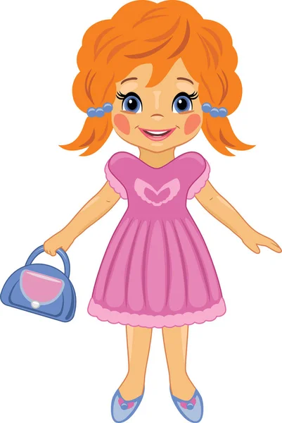 Fashionable little girl with a bag. Cartoon drawing — Stock Vector