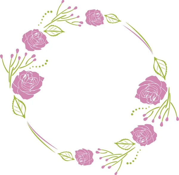 Decoratieve krans met paarse rozen — Stockvector