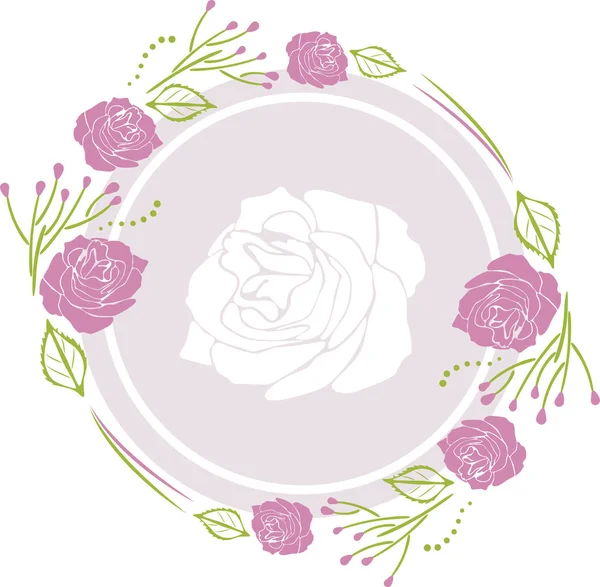 Ghirlanda decorativa con rose viola per il design del biglietto di auguri — Vettoriale Stock