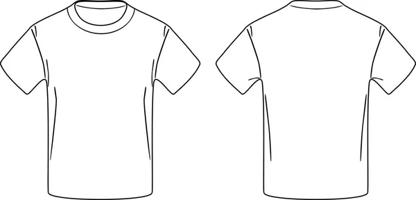 Vit manlig t-shirt. Fram- och tillbaka kontur ritning — Stock vektor
