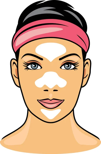 Female face with cleansing pore strips — Stock Vector