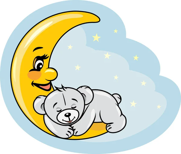 Beruang teddy tidur di bulan - Stok Vektor