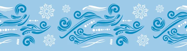 Borde Azul Sin Costuras Con Copos Nieve Elementos Ornamentales Ilustración — Archivo Imágenes Vectoriales