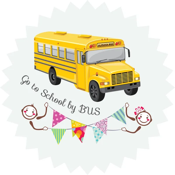 Met Bus Naar School Gaan Sticker Vectorillustratie — Stockvector