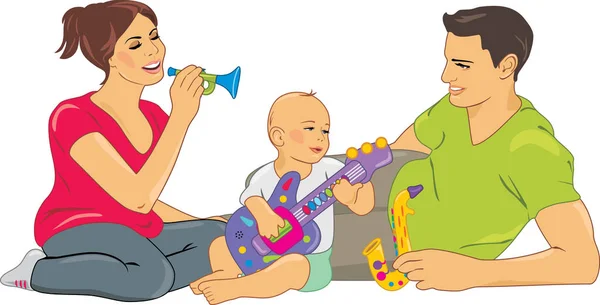 Mama Und Papa Spielen Mit Einem Baby — Stockvektor