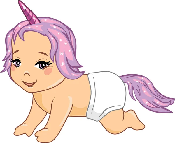 Bayi Lucu Tersenyum Dengan Aksesoris Unicorn - Stok Vektor