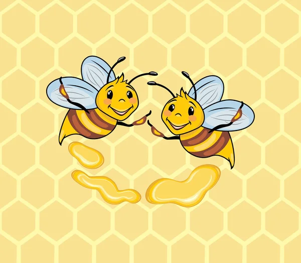 Две Смешные Пчелы Фоне Медовых Сот — стоковый вектор