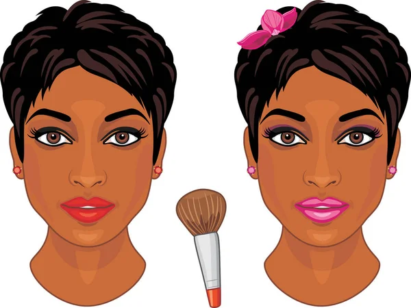 Maquillaje Casual Festivo Para Piel Oscura — Vector de stock