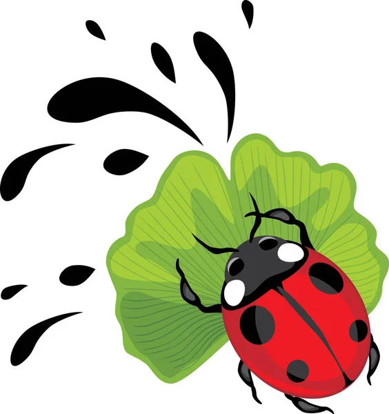 Ladybug Ginkgo Biloba Leaf — Stock Vector