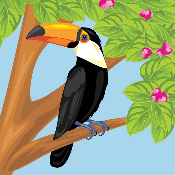 Proud Toucan Branch Flowering Tree — Stock Vector