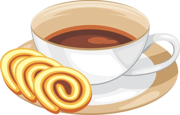 Tasse Avec Café Tranches Gâteau Chocolat — Image vectorielle