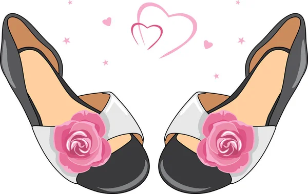 Hermosos Zapatos Elegantes Para Damas Con Rosas — Vector de stock