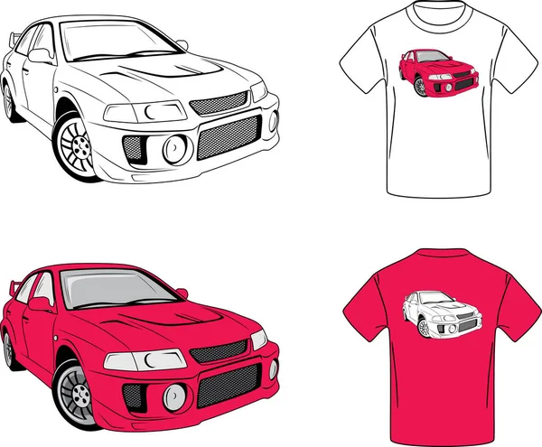 Voiture Rétro Pour Conception Shirt Deux Exemples Pour Impression — Image vectorielle