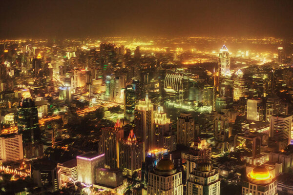 Night view of the city from a tall building. A photography of a big city from a height.