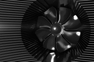 Radyatör plakalarının arasında bir fan..