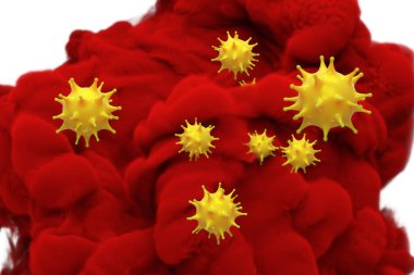 Kan arka planına virüs hücreleri yayılıyor.