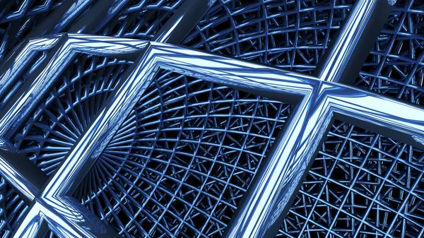 Metal frame of a sphere made of iron rods close-up.