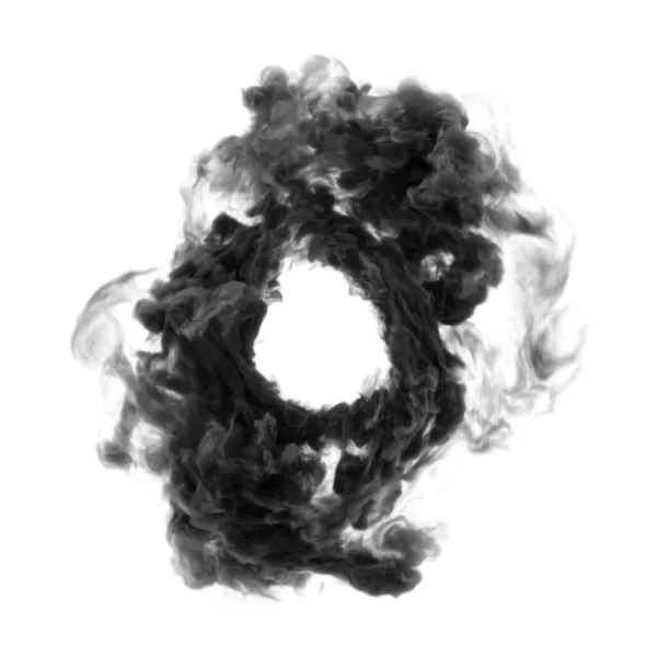 Cerchio Fatto Fumo Nero Primo Piano Sfondo Bianco — Foto Stock