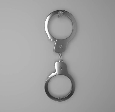 Polis kelepçelerini beyaz arka planda yakın plan çekmişler. 3d illüstrasyon.
