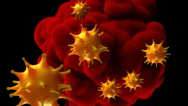 Blood Viral Yellow Cells Blood Stream Black Backgrpund — Stock Photo, Image