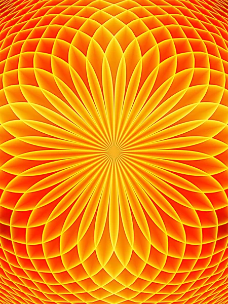 Psychodeliczny Kwiat Fraktalny Ciepłych Odcieniach Pomarańczy Czerwieni — Zdjęcie stockowe