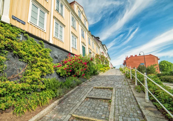 Old street in Karlshamn in summer scenery — Stock Photo, Image