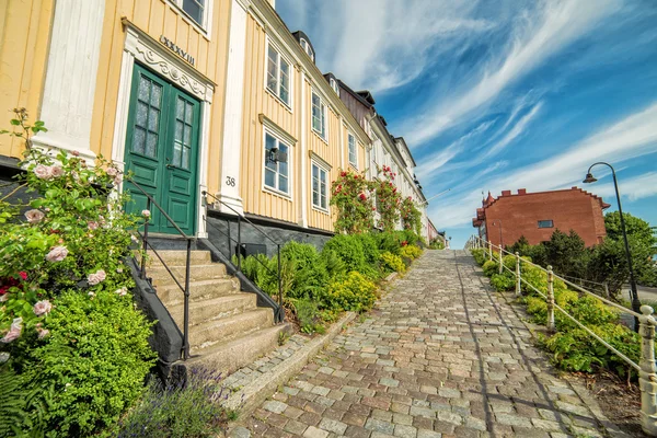 Summer view for old street in Karlshamn city — Stock Photo, Image