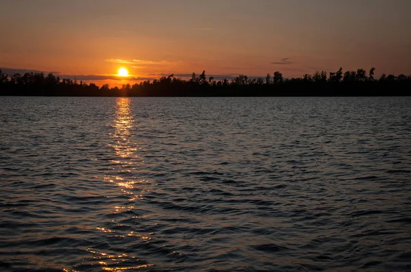 Verão Lago Pôr Sol Suécia — Fotografia de Stock