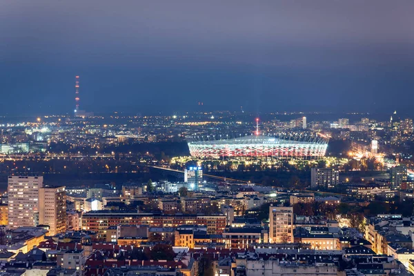 Warsaw Poland November 2019 Aerial View Football Stadium Warsaw Night — Stock Photo, Image