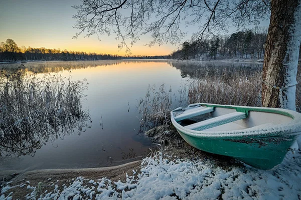 Švédské Jezero Ráno Zimní Scenérie — Stock fotografie