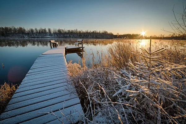 Schwedische Winterlandschaft Mit Sonnenaufgang — Stockfoto