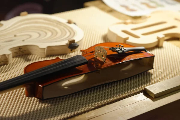 Fechar vista de um violino cordas e ponte — Fotografia de Stock