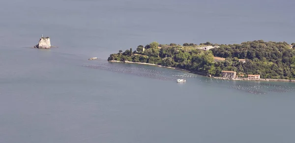 Vue aérienne de l'île de Palmaria prendre de la montagne muzzerone — Photo