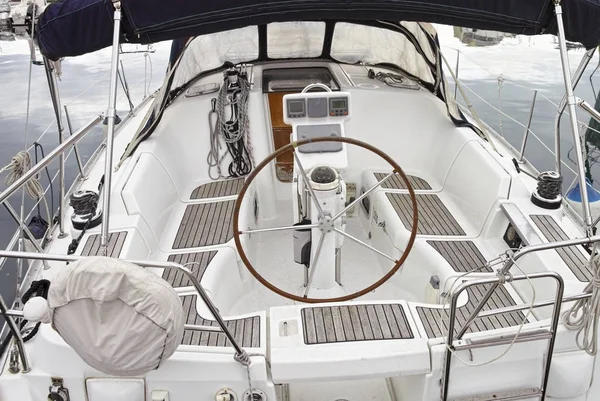 stock image Detail of rudder and navigation instruments on a sailboat