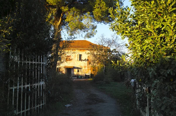 Фото ржавого дома на лугу — стоковое фото