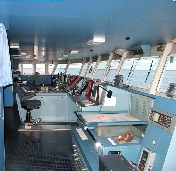 Dentro Una Cabina Pilotaje Gran Barco Navegación — Foto de Stock