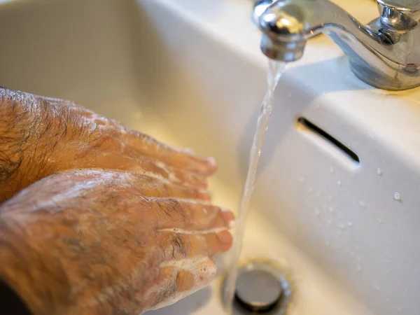 Washing Hands Rubbing Soap Man Corona Virus Prevention Hygiene Stop — Stock Photo, Image