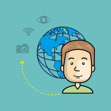 Avatar adam ile gezegen ve medya ve ağ kutsal kişilerin resmi