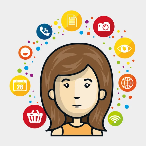 Nő avatar és a szociális média design — Stock Vector